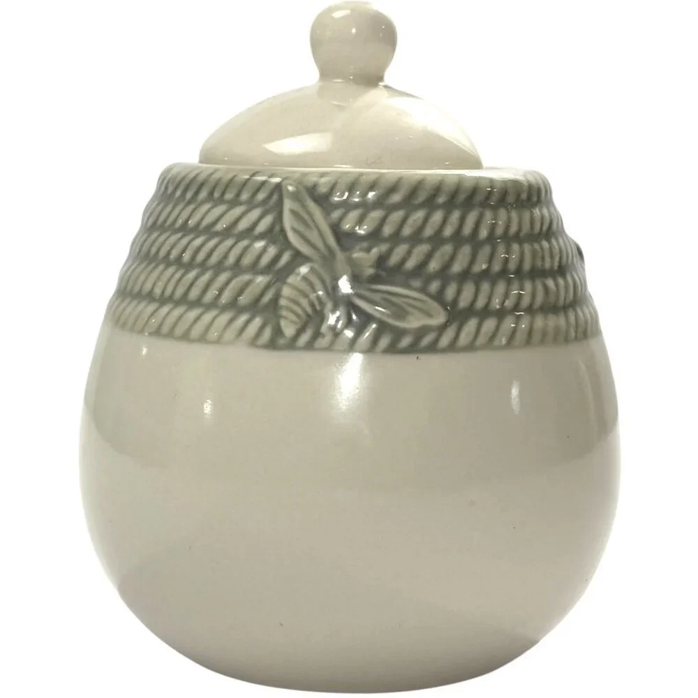 William Sonoma Honey Bee Sugar Bowl Green Beige Honeybee Retired